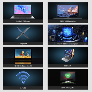 Alternative view of HeroBook Pro + pc portable 13.3 pouces, résolution 3200x1800, processeur Intel Celeron J3455, LPDDR4 8 go, ROM 128 go, Windows 10