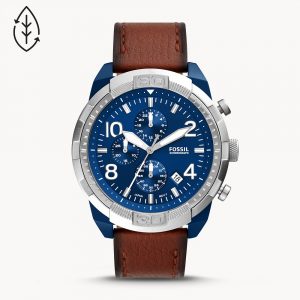 Montre Bronson chronographe en cuir brun